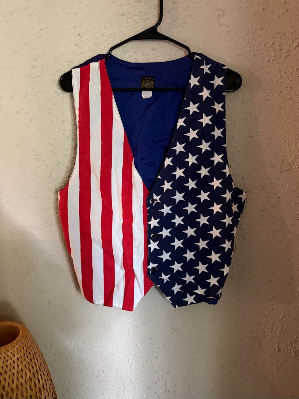 Vintage USA Flag Vest Made in USA 100% Cotton Americana Patriotic Tie Back